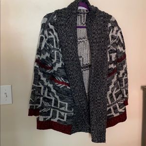 Gypsy Warrior Gray and Red Patterned Sweater